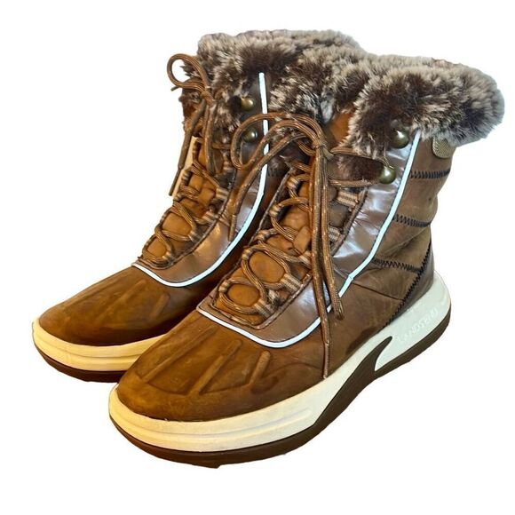 Lands End brown genuine leather faux fur winter boots 6.5 - Picture 1 of 10